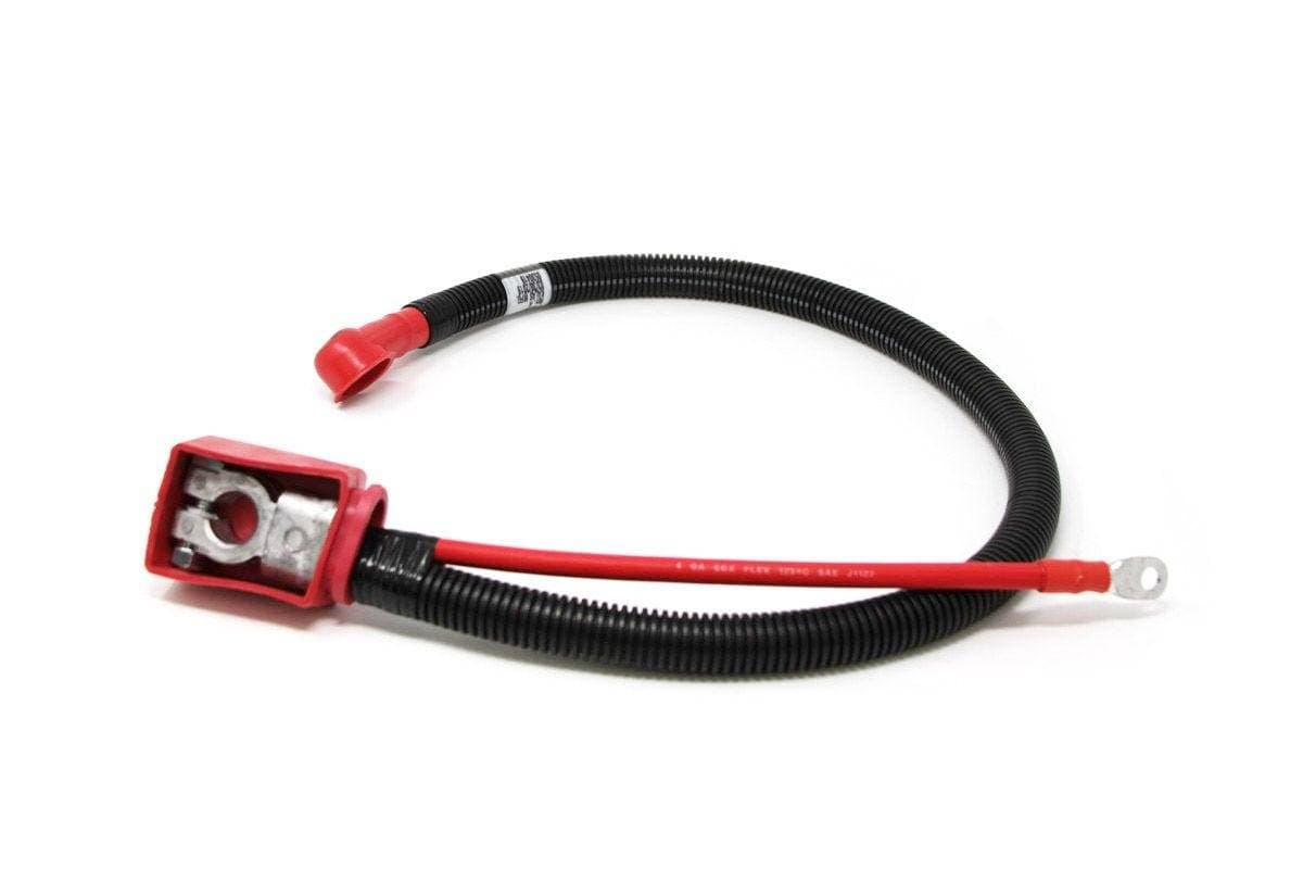 Genuine Bobcat Positive Battery Cable, 7162967 showing the  red boot and terminal end.