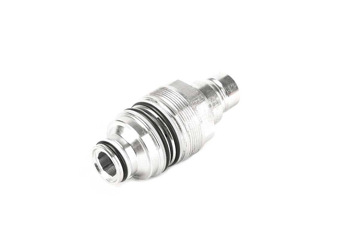 Genuine Bobcat Male Flat Faced Coupler, Replacement Cartridge, 4BD4FI Block, 6679837 showing the open end.