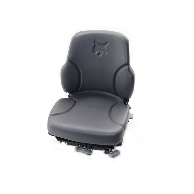 Genuine Bobcat Vinyl Operator Seat 6675595 showing front of seat with embossed Bobcat logo.