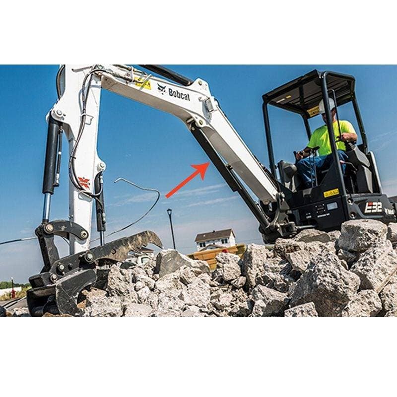 Genuine Bobcat Cylinder Shield, 7168330, showing shield installed on an excavator arm.