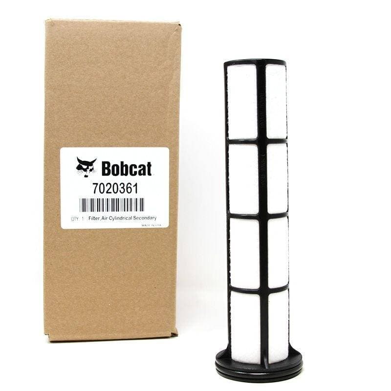 Genuine Bobcat inner air filter 7020361 shown with packaging.