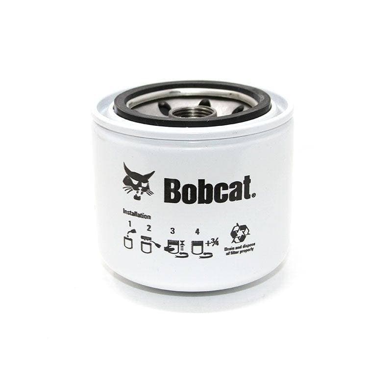 Genuine Bobcat Engine Oil Filter, 6696286 shown with imprint of installation instructions.