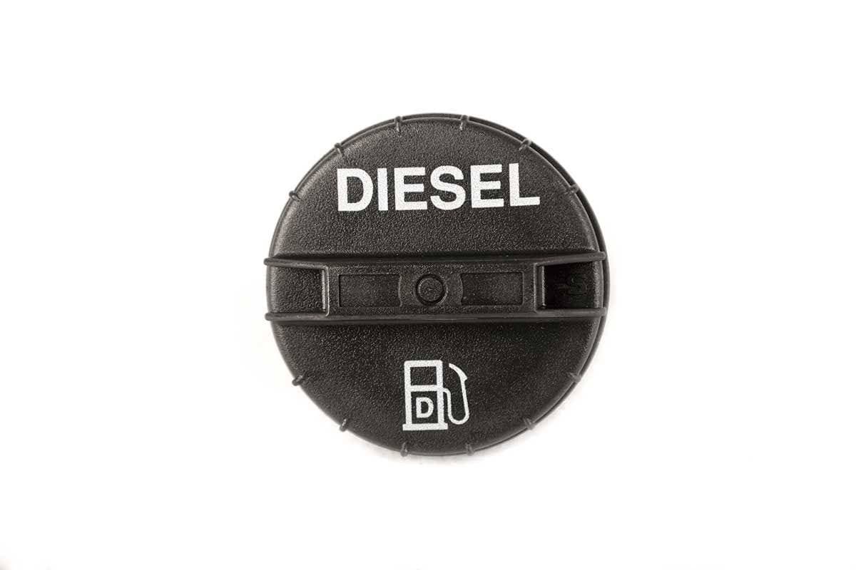 Genuine Bobcat Fuel Cap, Black, 7113340, showing the DIESEL imprint on the cap.