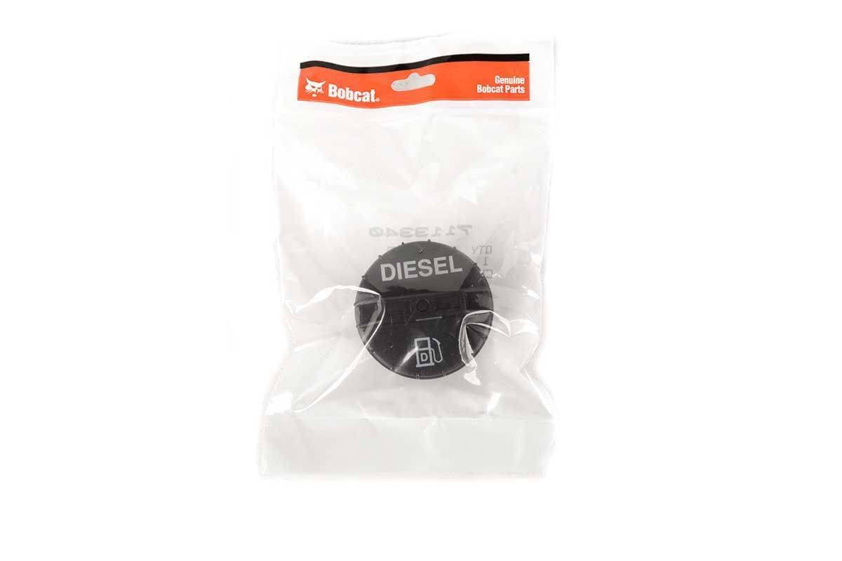 Genuine Bobcat Fuel Cap, Black, 7113340, shown in packaging.