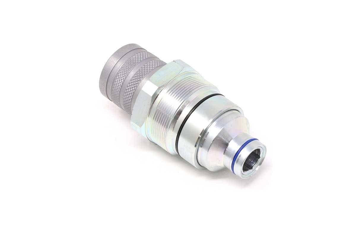 Genuine Bobcat Female Flat Faced Coupler, Replacement Cartridge, 4BD4FSH Block, 7246802 showing the insertion end.