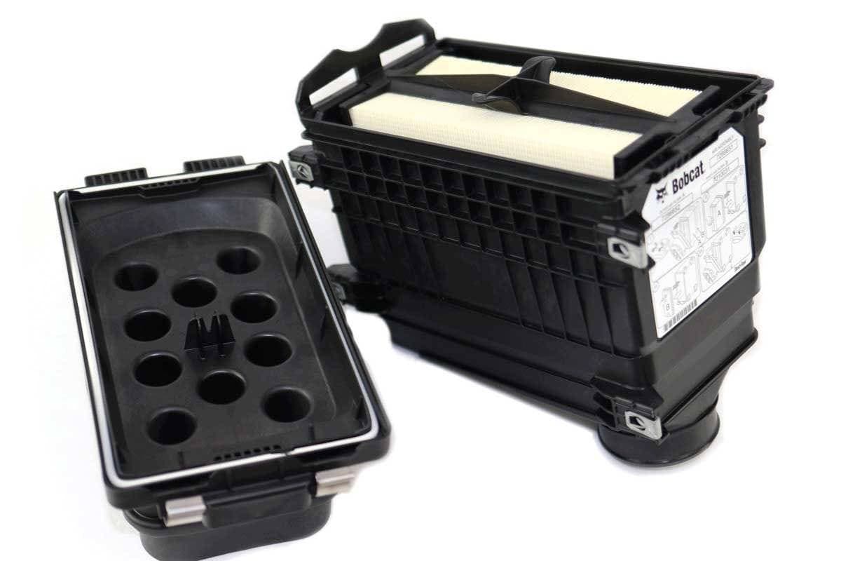 Genuine Bobcat Air Filter Housing, 7286651, holds the inner and outer air filters, showing the Bobcat label.