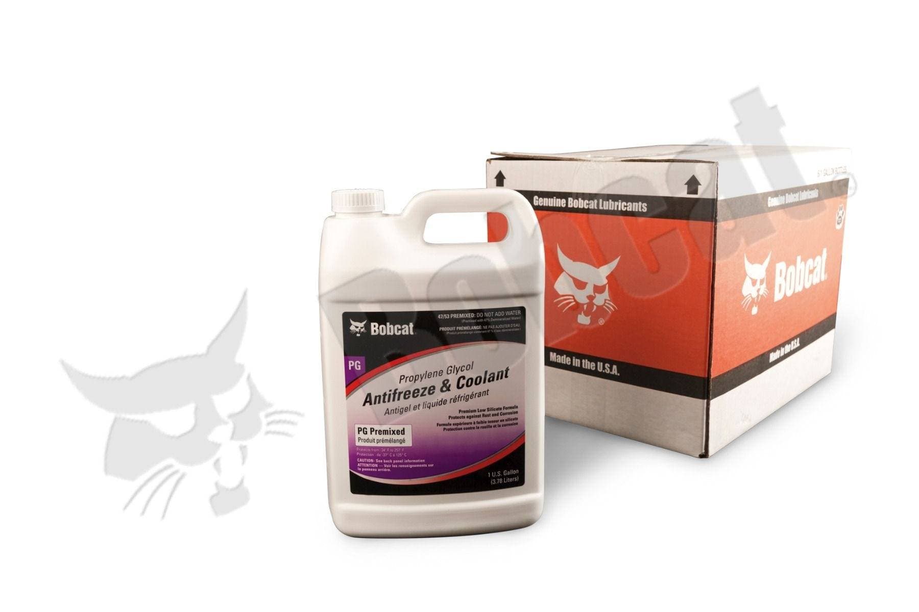 Genuine Bobcat Antifreeze & Coolant (PG) Premixed 1 Gallon, 6983128 shown with the case box.