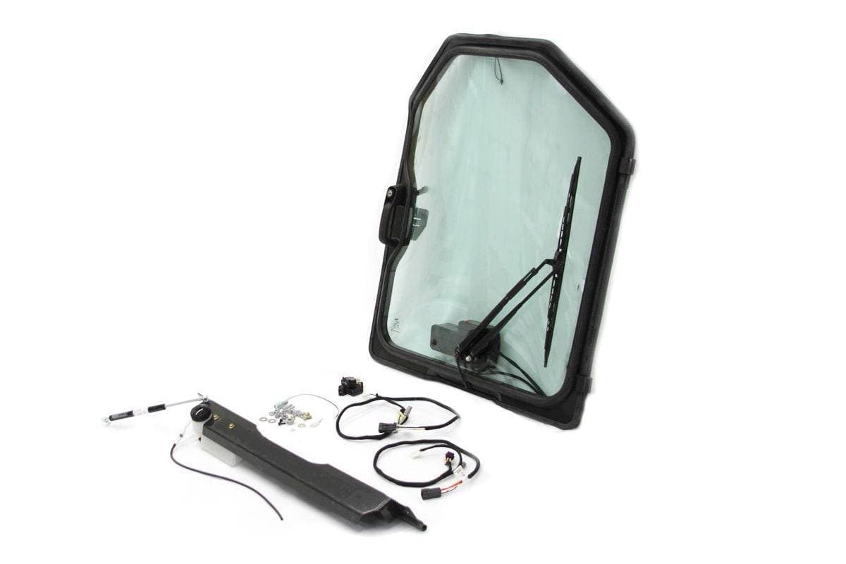 Genuine Bobcat Cab Door, 6730822 showing all parts included in the kit including wiper arm, wiper motor, harnesses, and hardware