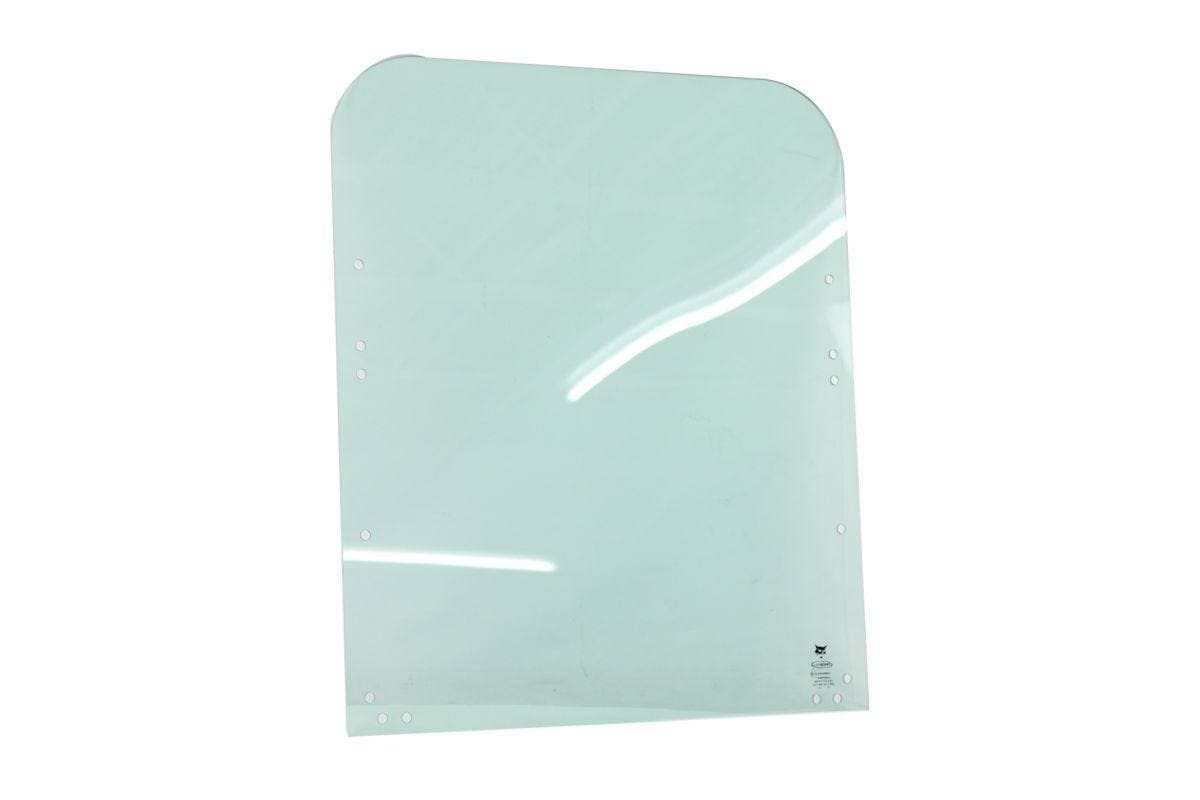 Genuine Bobcat Top Front Cab Window 7209964 showing green safety glass for excavator cab.